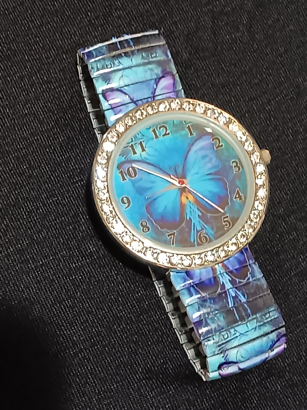 Strada Butterfly Motif Women's Watch with Crystal Bezel - Blue